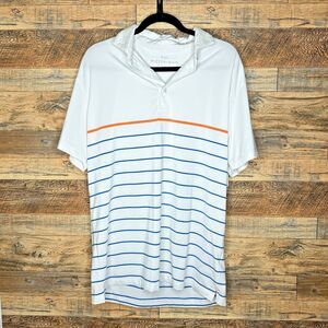 Mizzen + Main Large White Stripes Poly/Spandex Golf Shirt Easy Comfortable Nice